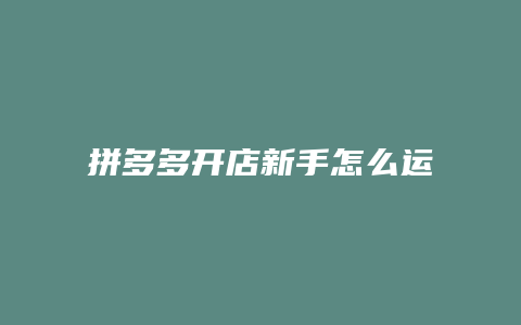 拼多多开店新手怎么运作
