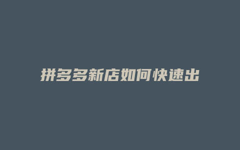 拼多多新店如何快速出单